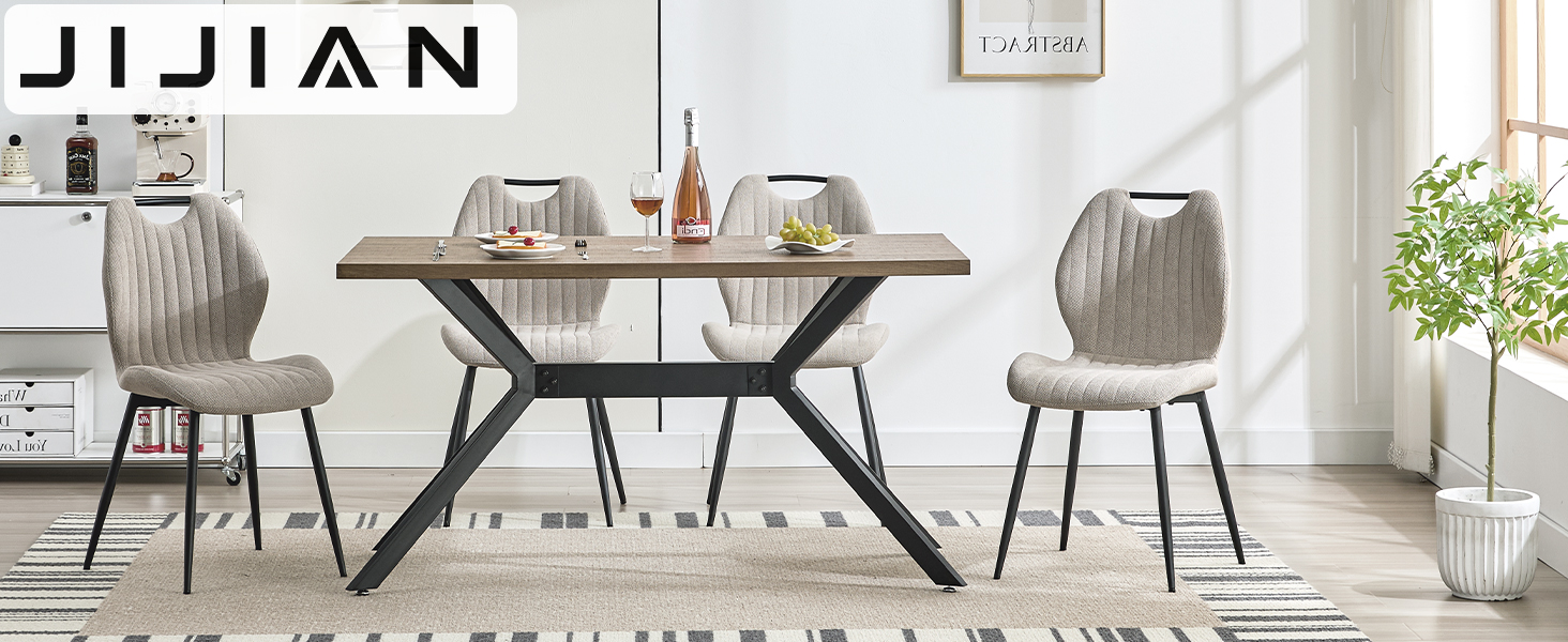 Набір обідніх стільців 4 шт., кухонні стільці, м'які стільці, стільці для вітальні з тканинною спинкою та металевими ніжками, ідеальні для обідньої, кухні, вітальні, сіро-коричневі (4 шт.)