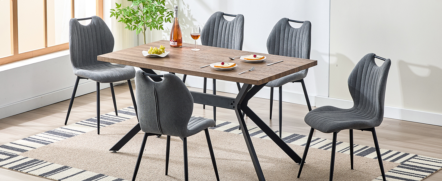 LEWE Комплект з 6 стільців для їдальні, вітальні та кухні. М'які стільці з металевими ніжками, тканинна спинка, сірий колір