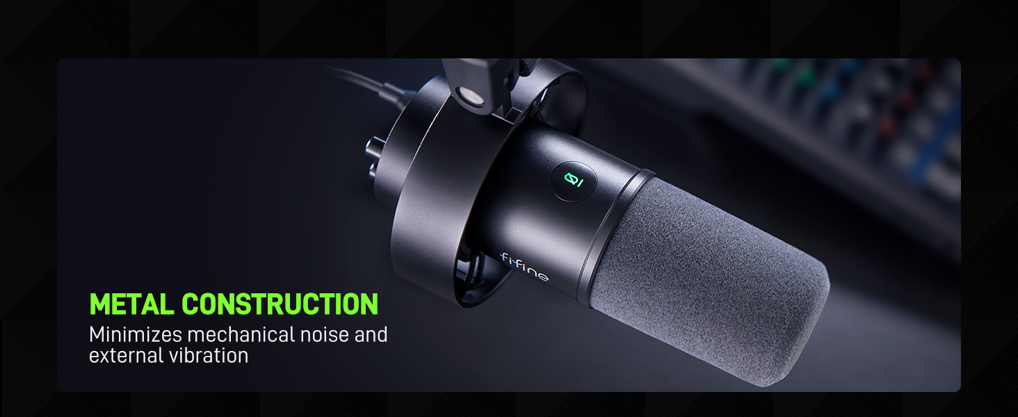 FIFINE K688 - Студійний мікрофон XLR/USB для запису, подкастів, вокалу та стрімінгу. Чорний мікрофон з навушником 3.5 мм, кнопкою мовлення та металевим корпусом