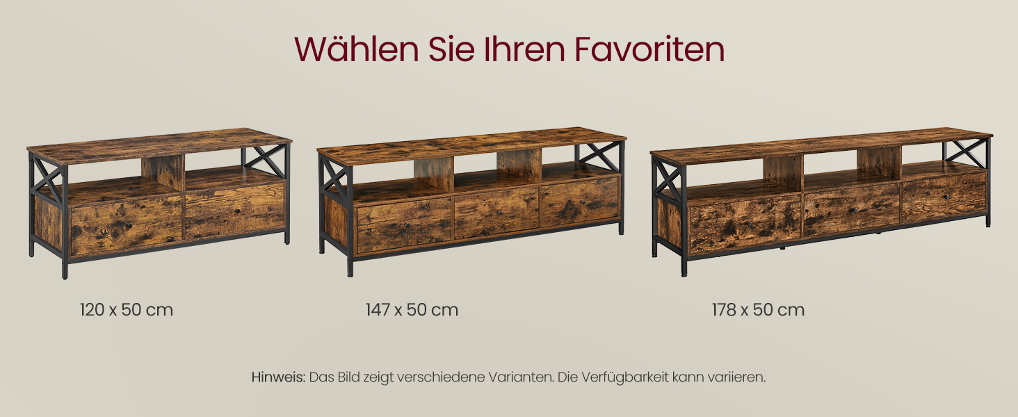 Тумба під телевізор VASAGLE до 80 дюймів, низька, з 3 шухлядами та 3 відкритими полицями, вітальня, металевий каркас, коричнево-чорний, 178x40x50 см