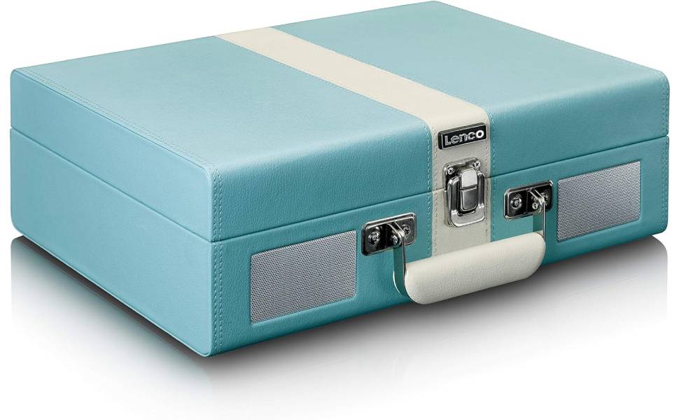 Вініловий програвач Lenco TT-110 Classic Phono, портативний, 33/45/78 об/хв, Bluetooth, ремінний привід, 2 вбудовані динаміки, AUX-IN, RCA-Out, 3,5 мм, синьо-білий