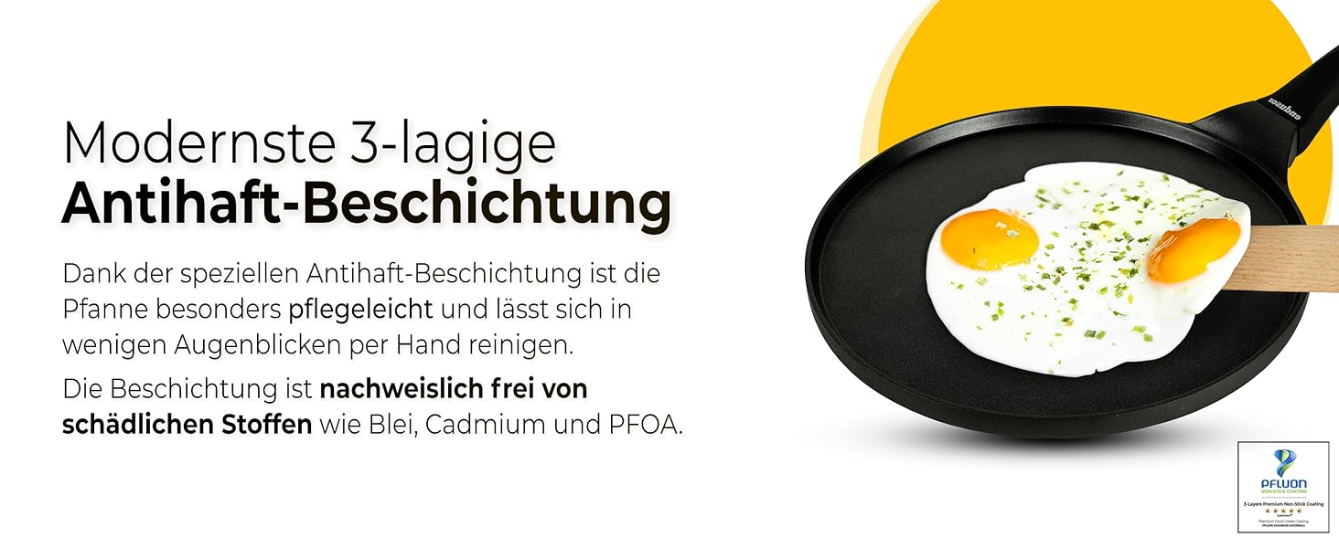 Крейпниця з індукційним дном 26 см з 3-шаровим антипригарним покриттям + лопатка та розподільник з буку (Німеччина) - для всіх типів плит (без PFOA та PFOS)