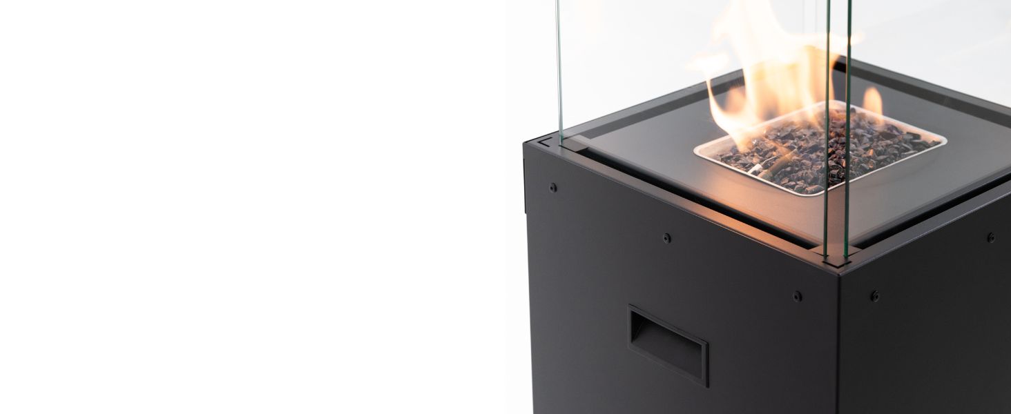 Газовий обігрівач Planika Faro – 8kW, чорний, для тераси та саду, з кришкою, 36 x 36 x 150 см (Газовий балон не входить у комплект)