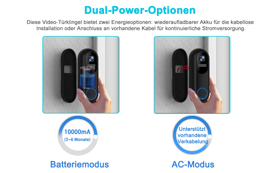 Відеодзвінок UCOCARE з камерою, 2K HD, Wi-Fi, ширококутний об'єктив, нічне бачення, водонепроникний IP66, підтримка SD/Cloud-пам'яті