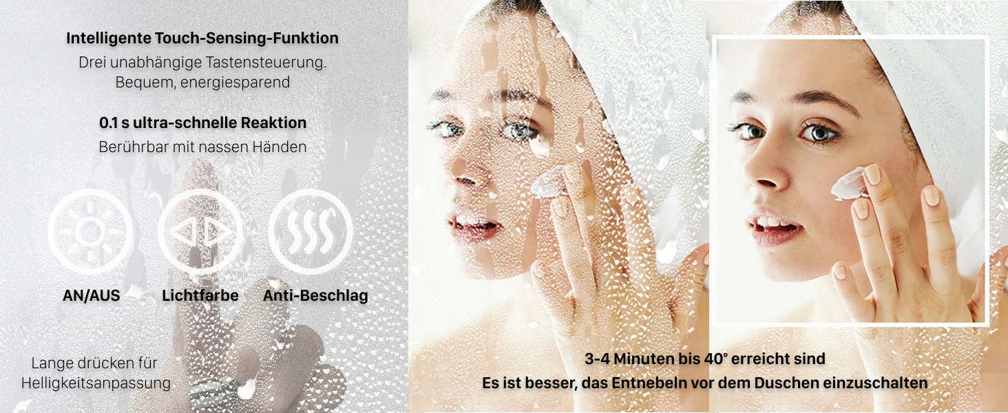 Дзеркало для ванної кімнати LUVODI LED з підсвічуванням, 40x50 см, водонепроникне, сенсорне управління, 3 колірні температури, регулювання яскравості, антизапарник, Bluetooth, заднє та переднє освітлення