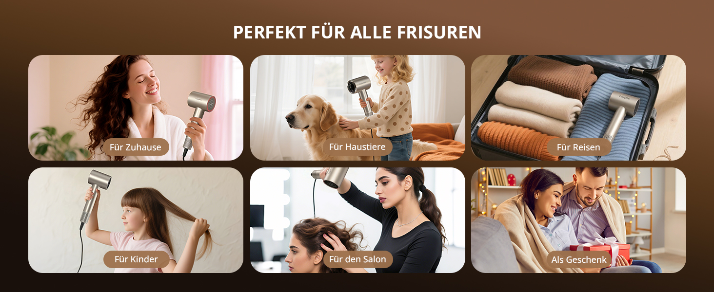 Іонний фен для волосся з безщіточковим двигуном 180 000 об/хв, компактний дорожній фен з 4 режимами температури та захистом від перегріву, колір Oro Champán