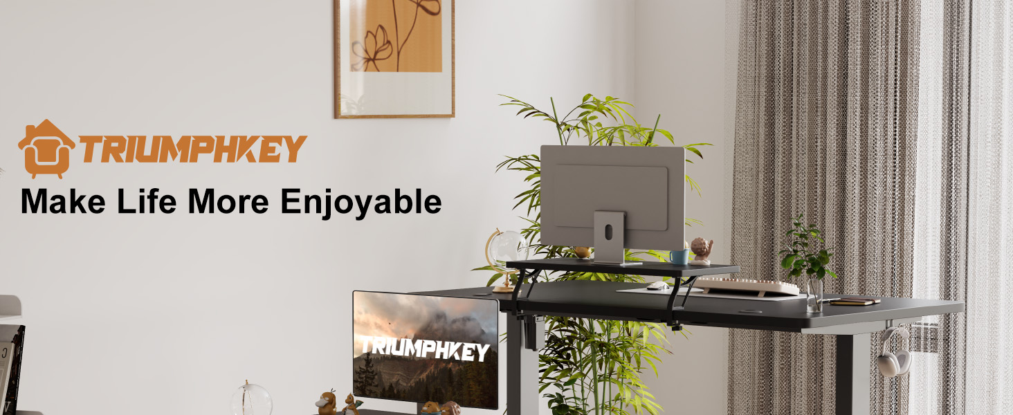 Електричний регульований стіл TRIUMPHKEY 140x60 см з підставкою для монітора, білий