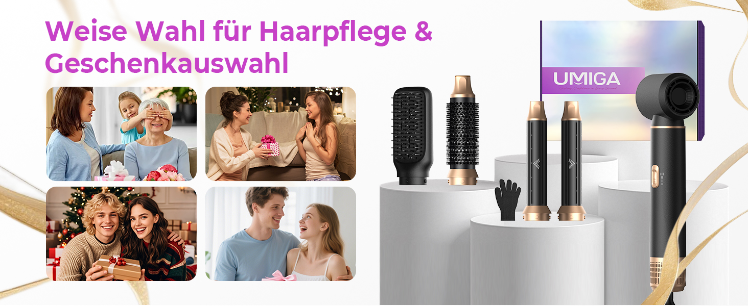 UMIGA Hairstyler 5-в-1: Фен-щітка, стайлер для волосся, випрямляч, плойка, насадки для укладки. Чорний колір