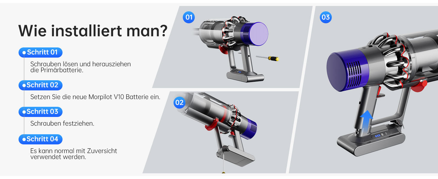 Акумулятор Morpilot 6500 мАг для пилососа Dyson V10 SV12, замінює Dyson 969352-02 V10 6.5Ah