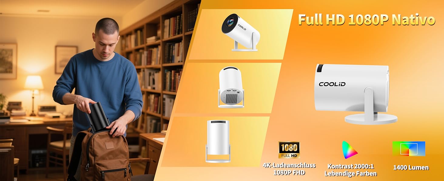 Портативний проєктор Mini Beamer 4K Full HD 1080P з 5G WiFi 6, Bluetooth 5.4, автоматичною корекцією трапецеїдальних спотворень, поворотом 270°, підтримкою USB/Laptop/PC, з пультом та мишкою. Чорний (Білий)