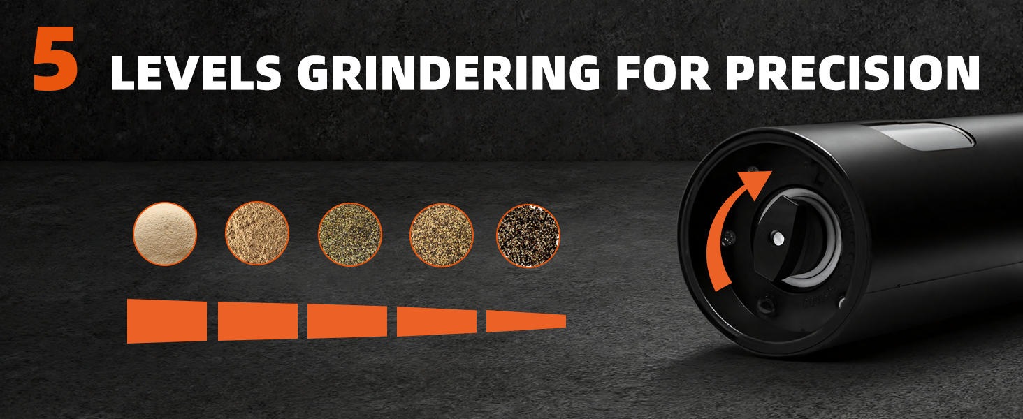 Електричний набір для солі та перцю з зарядною станцією, об'єм 110 мл, перезаряджувана млинка для солі з 5 рівнями, керамічна млинка з щіткою, 2 шт., чорний