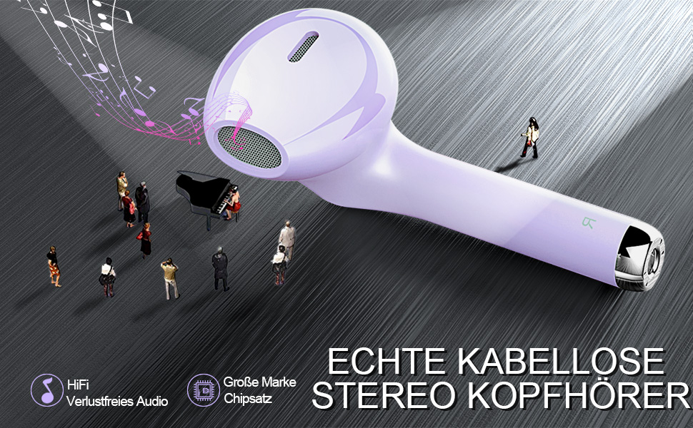 Навушники yobola Ear Bluetooth 5.1, HiFi, водонепроникний IPX5, сенсорне керування, мікрофон, фіолетовий