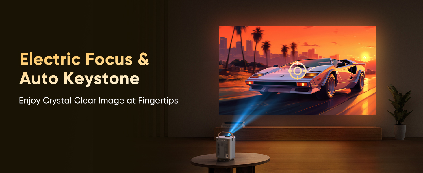 Beamer проєктор електричний 4K Full HD 1080p з автотрапецеїдною корекцією, WiFi 6, BT5.2, 50% зум, портативний для домашнього кінотеатру/відпочинку на природі, сумісний з ТВ приставкою/ноутбуком/смартфоном