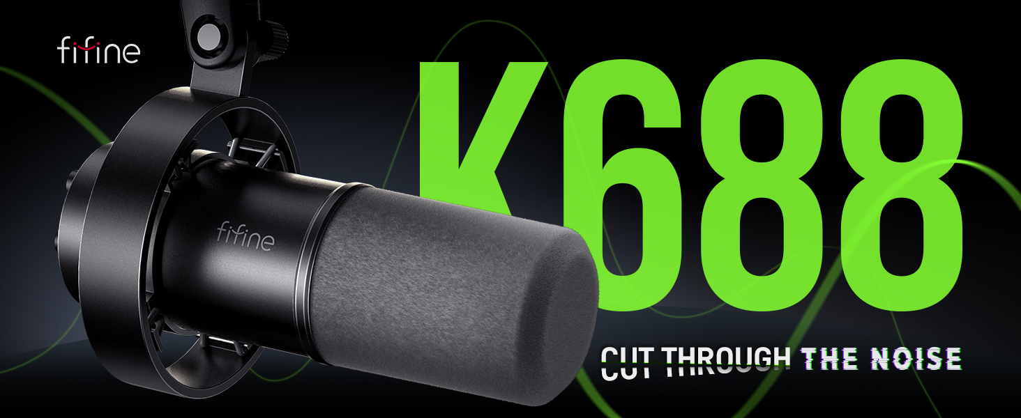 FIFINE K688 - Студійний мікрофон XLR/USB для запису, подкастів, вокалу та стрімінгу. Чорний мікрофон з навушником 3.5 мм, кнопкою мовлення та металевим корпусом
