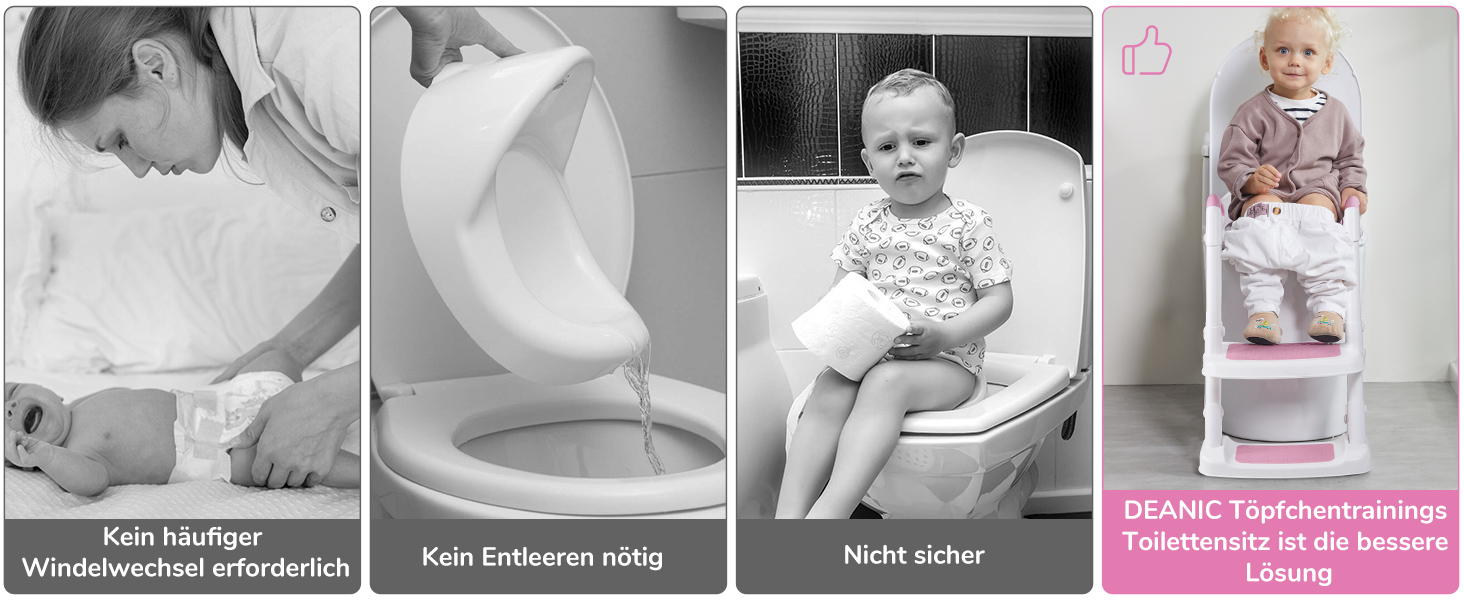 Дитяче сидіння на унітаз DEANIC з драбинкою, рожеве - для дітей 1-7 років (38-47 см), PU-поліуретан