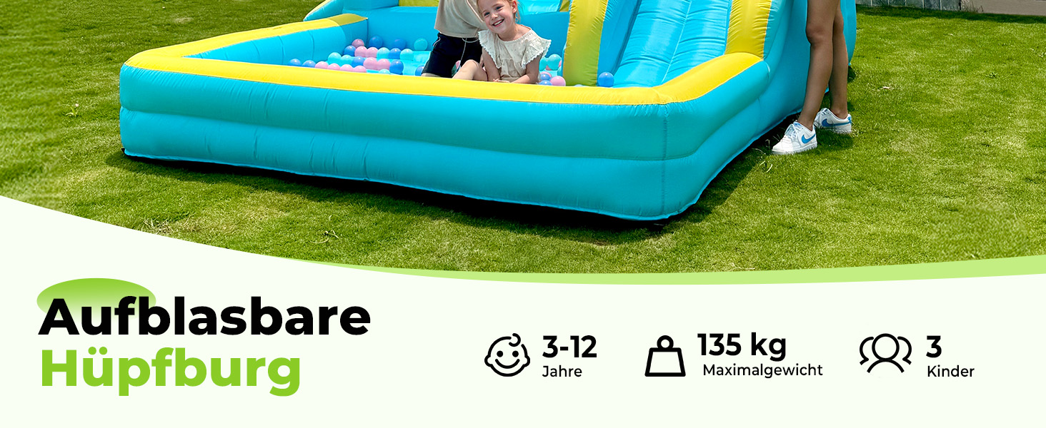 Надувний замок для дітей великий, з гіркою, синього кольору, з насосом 450W (для дому та вулиці)