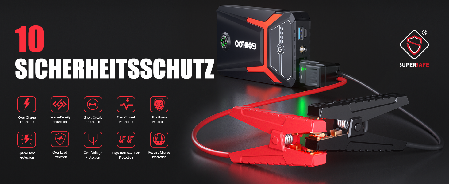 Пусковий пристрій GOOLOO A3 Jump Starter 1500A з компресором 150PSI та функцією Powerbank