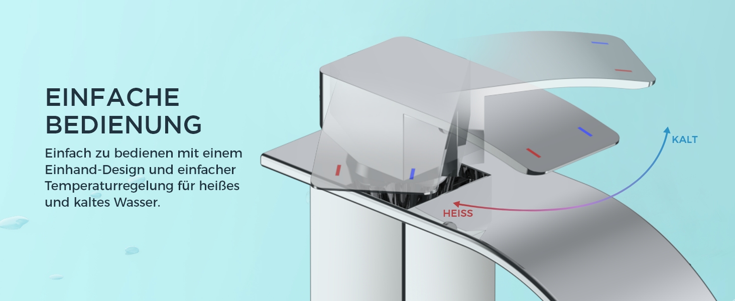 Змішувач для ванної кімнати FORIOUS з водоспадом, одноручний, хром, висота виливу 80 мм, економія води та енергії