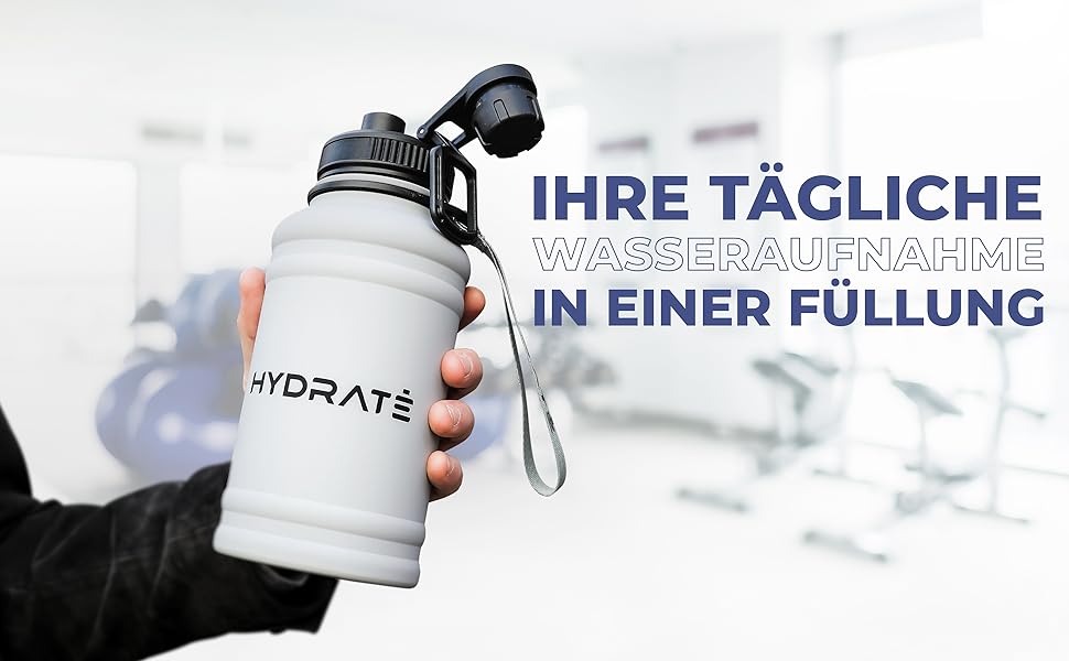 Пляшка для пиття HYDRATE 2,2 л з нержавіючої сталі - без вмісту BPA, герметична, тренажерний зал