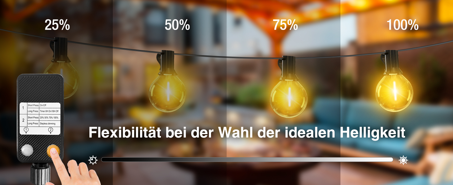 LED гірлянда світлодіодна зовнішня, димування, таймер, 15м, декоративні лампочки G40, тепле біле світло, пластик, вологостійка для саду, балкону, вечірки, павільйону, тераси