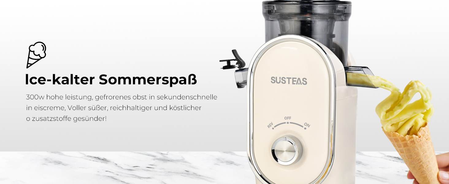 Електричний соковичавник SUSTEAS, 133 мм, повільний віджим, 300 Вт, 1.5 л, для цілих фруктів та овочів, легкий у чищенні, висока вихідність соку, білий