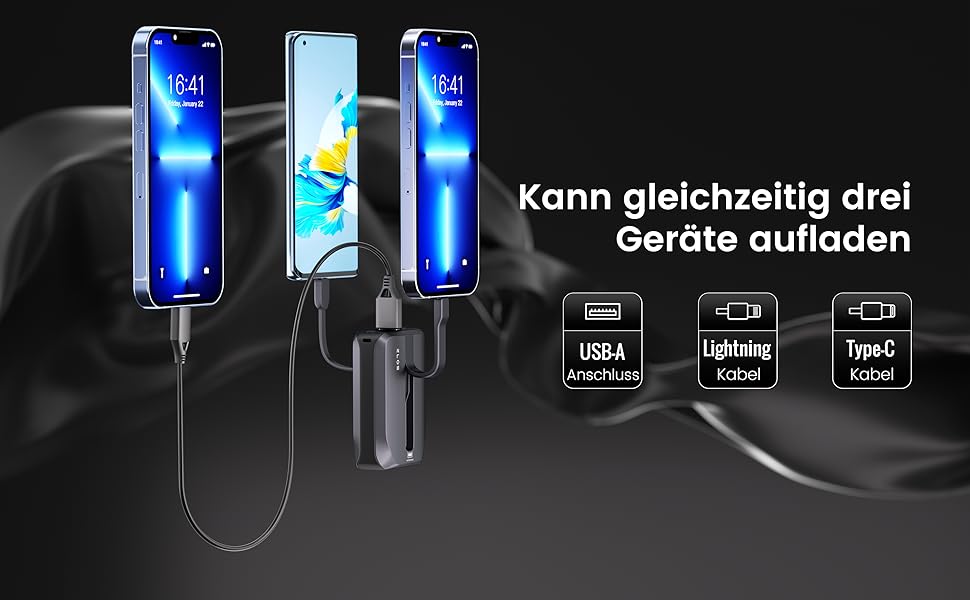 Кабелі, світлодіод, сумісний з iPhone, Samsung, Huawei, iPad, Switch, 10000mAh, USB-C, 2