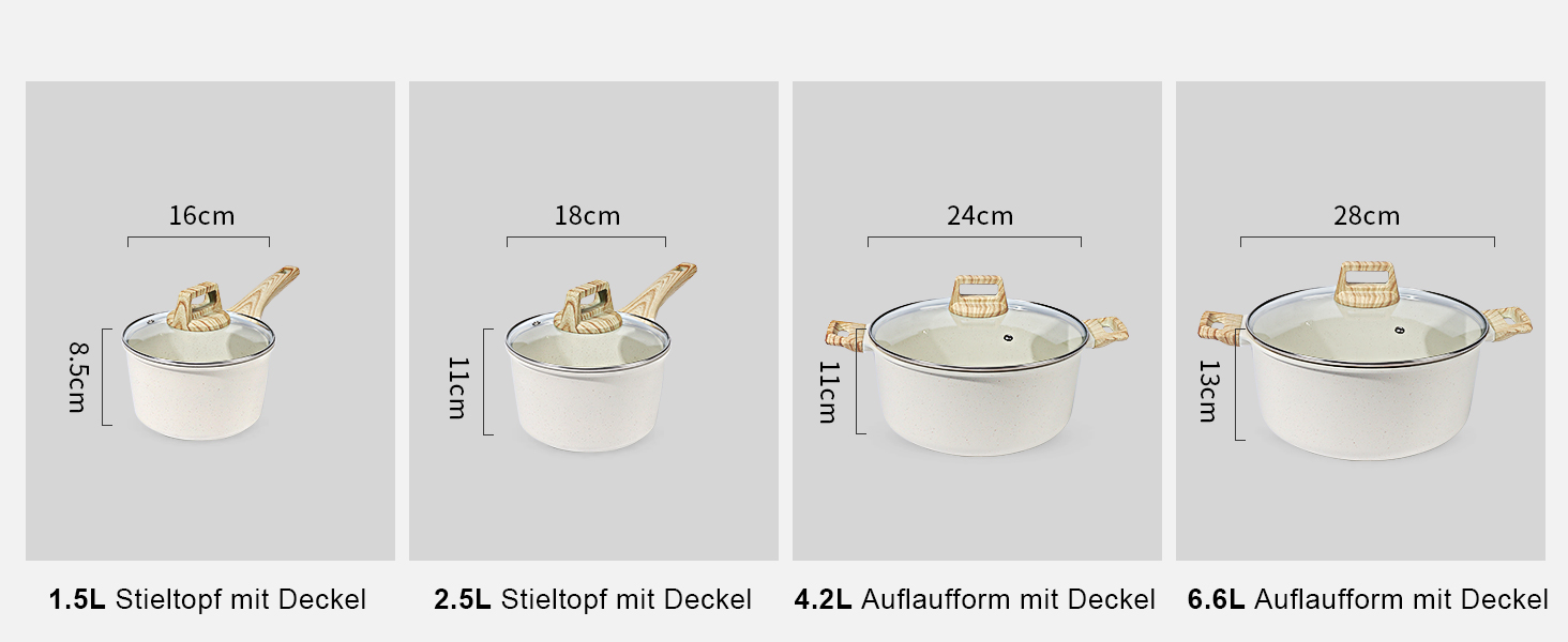 Набір посуду GipP 22 шт. з керамічним покриттям, антипригарний, для миття в посудомийній машині, без PFAS, білий