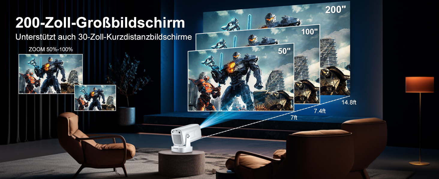 Beamer 4K HY260pro: Портативний проєктор з Wi-Fi 6, Bluetooth 5.4, Android TV, 180° обертанням, 18000 люмен, 5W динамік для дому та відпочинку