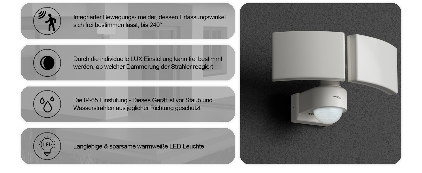 Світильник зовнішній LED Oktaplex Cali Dos Motion 40W з датчиком руху, IP65, тепле біле світло 3000K, антрацит, Master-функція