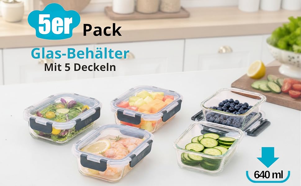 Набір скляних контейнерів для їжі Igluu Meal Prep (10 шт.) — 370мл, 640мл та 1050мл, герметичні ланч-бокси для зберігання продуктів