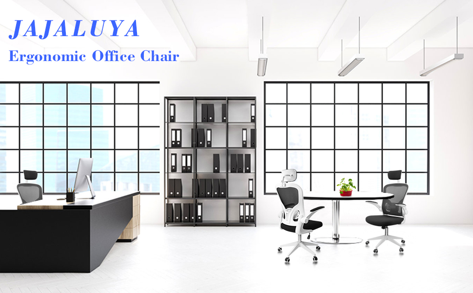 Ергономічне крісло для офісу та дому: комп'ютерне крісло з регульованою підголівником та поперековою підтримкою, до 150 кг, білий колір, Basic