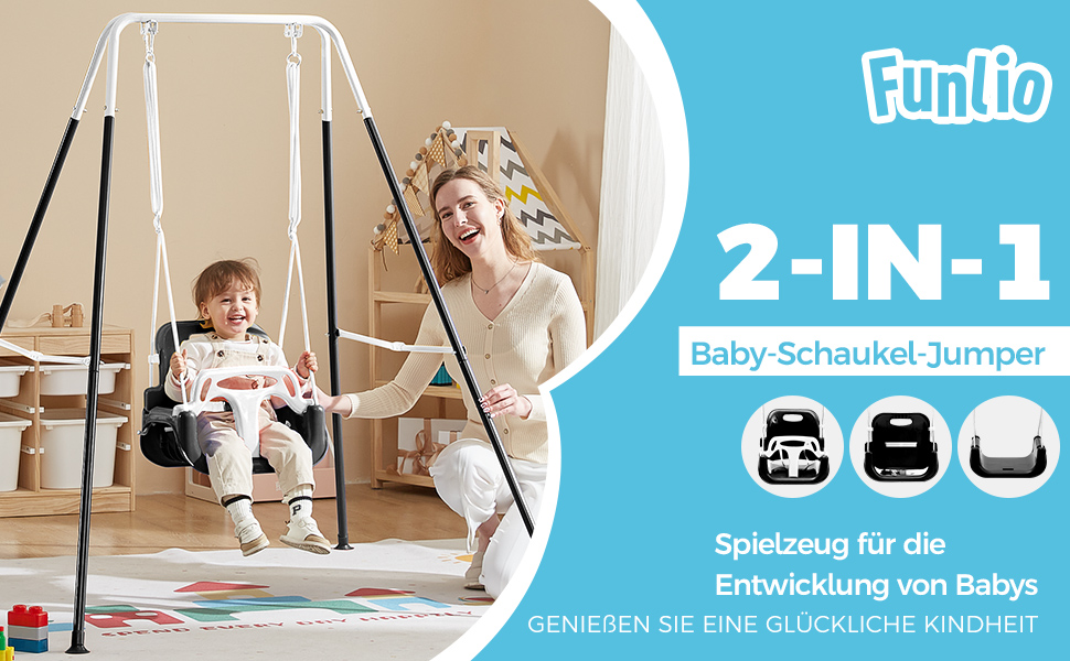 FUNLIO Набір гойдалок 2-в-1 та дверний вистрибувач для малюків, гойдалки для дітей з 4 мішками з піском, складаний металевий стійка для використання в приміщенні та на вулиці, легко збираються та зберігаються - (Чорний)