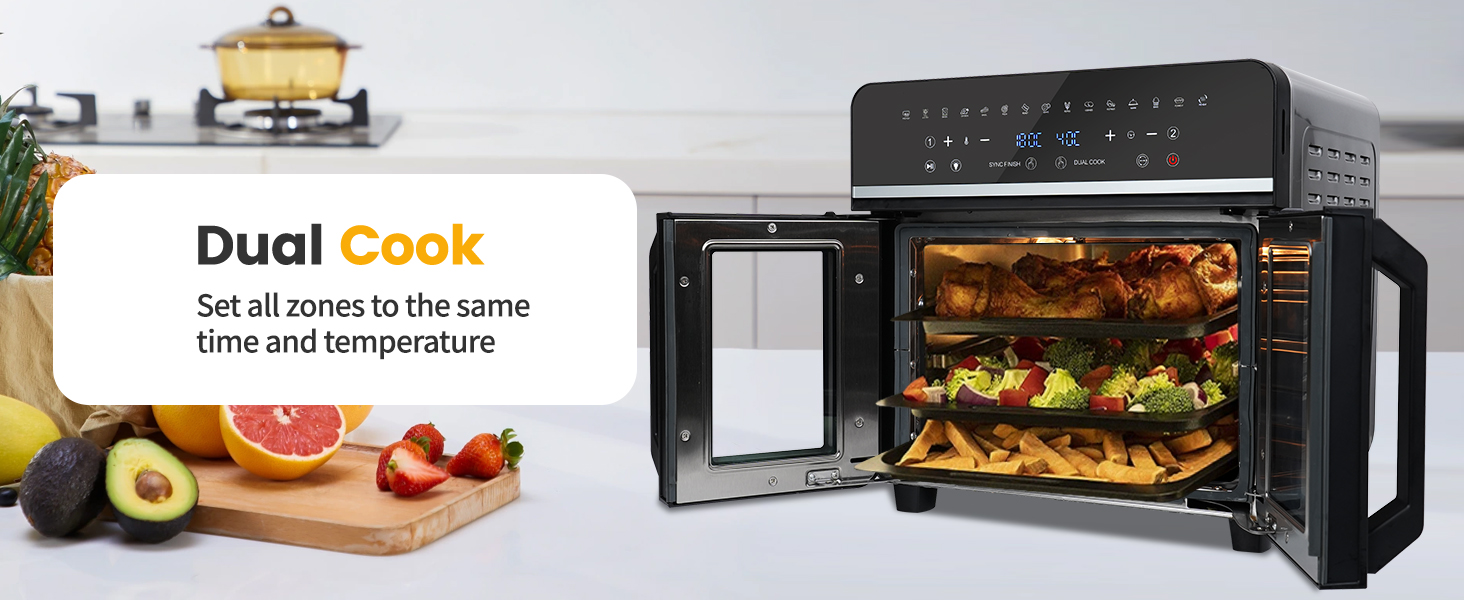 Фритюрниця-мініпіч Air Fryer Emphsism Dual Zone XXL з LED-сенсорним екраном, 1800W, 15 програм, з рецептами та 11 аксесуарами