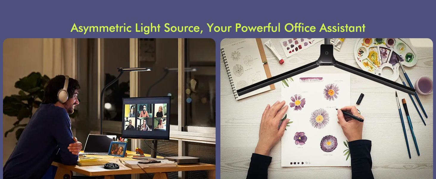 Настільна лампа для дітей з двома головками, захист для очей, 16W, 72см, денне світло, з пультом, регулювання яскравості, з шийкою 