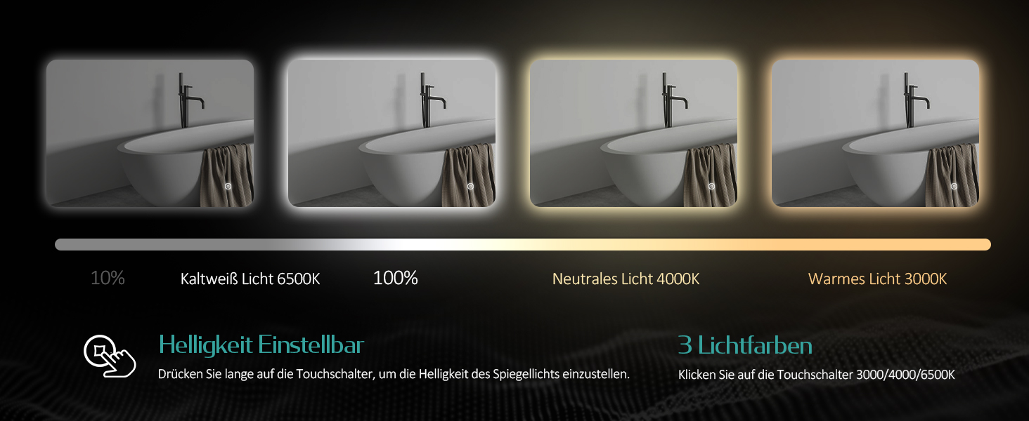 Дзеркало для ванної кімнати EMKE з підсвічуванням 40x60 см, антизапар, 2 кольори світла (тепле/холодне), вимикач-клавіша, IP44, енергозберігаюче, захищене від вибуху
