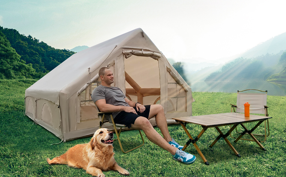 Надувний кемпінговий намет для 2-8 осіб 4 сезони Oxford, з повітряним насосом, швидке встановлення, водонепроникний, з отвором для димаря 300x210x200 см