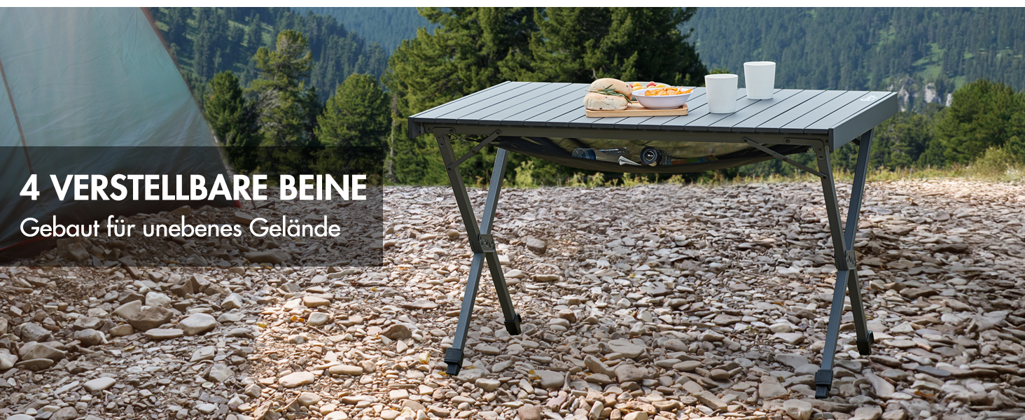 Складаний кемпінговий стіл PORTAL з регулюванням висоти, алюмінієвий, 108 x 71 см, легкий стіл для пікніка, саду та подорожей, чорний