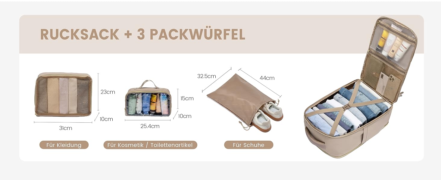 LOVEVOOK Рюкзак ручної поклажі, 40л, 17.3 дюйми, для подорожей та бізнесу, водонепроникний, 45x30x20см, світло-бежевий