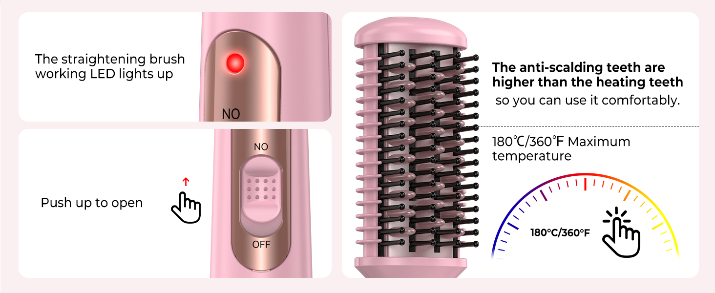 Міні-щітка для випрямлення волосся Щітка для випрямлення волосся Щітка для випрямлення волосся Щітка для випрямлення волосся 180C Електрична щітка для волосся, іонна технологія зменшення пухнастості для волосся та бороди, (рожева)