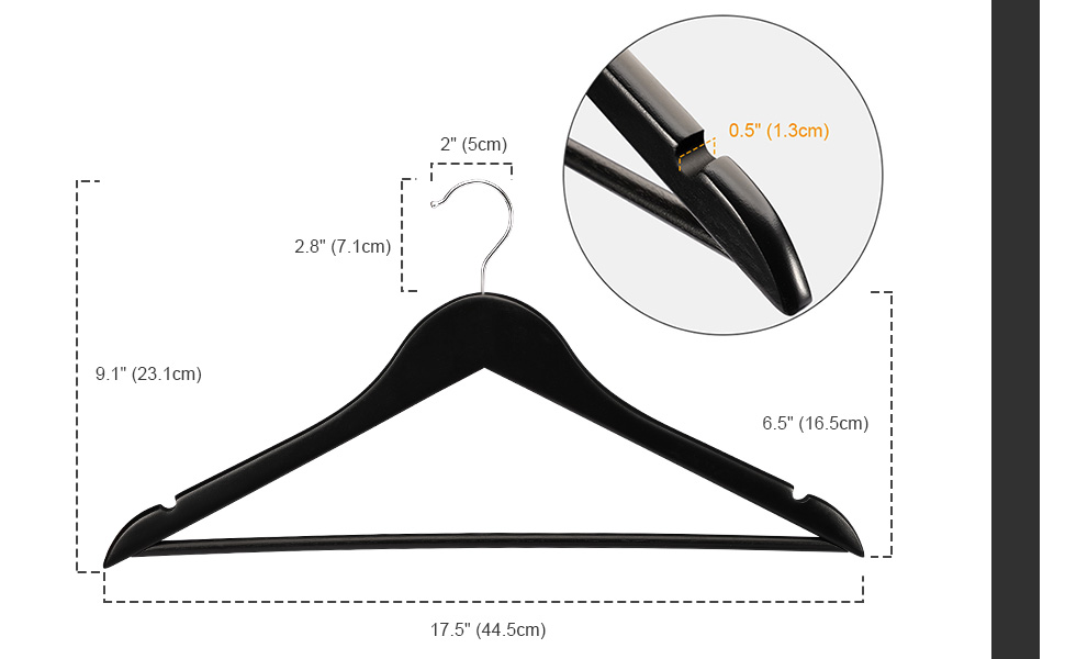 Вішалка для одягу, дерев'яна, чорна, набір з 20 предметів
