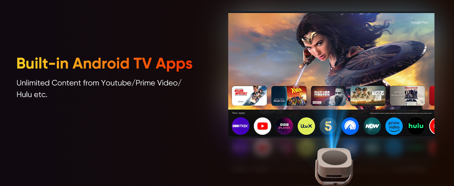 Міні-проектор Beamer 4K 1080P з Wi-Fi/BT, електронним фокусом/автоматичною корекцією трапецеїдальних спотворень, 50% зумом, 270° обертанням для домашнього кінотеатру/відпочинку на природі, сумісний з ноутбуком/смартфоном/мишею