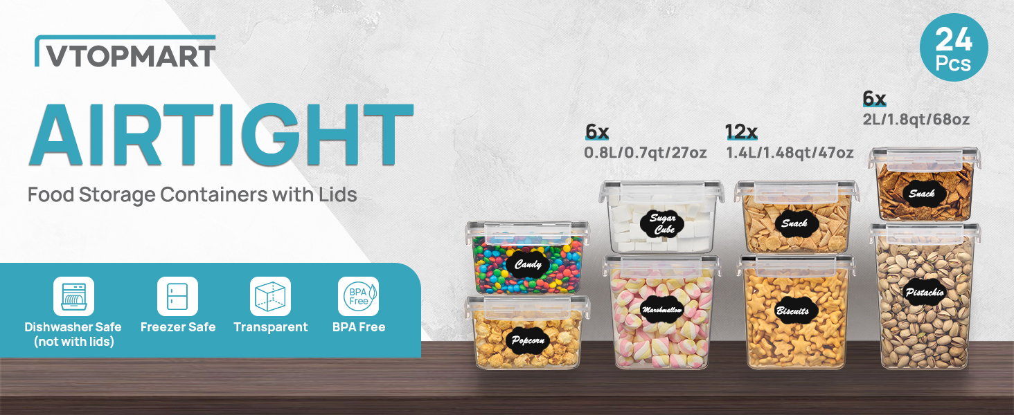 Набір контейнерів для зберігання Vtopmart: 32 шт. з кришкою, BPA-free, для продуктів (борошно, цукор, крупи)