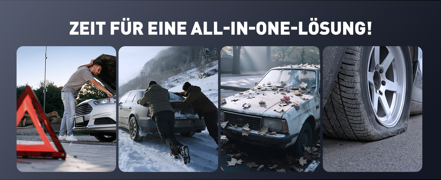 Портативний пусковий пристрій 5000A з компресором 150PSI, 12V, для автомобілів, з ліхтариком, рукавичками