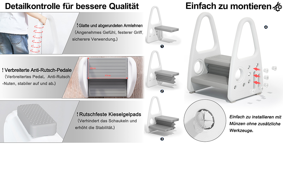 Детский табурет-лесенка 2 ступени, пластиковый, для ванной, спальни, кухни, детской комнаты, розовый