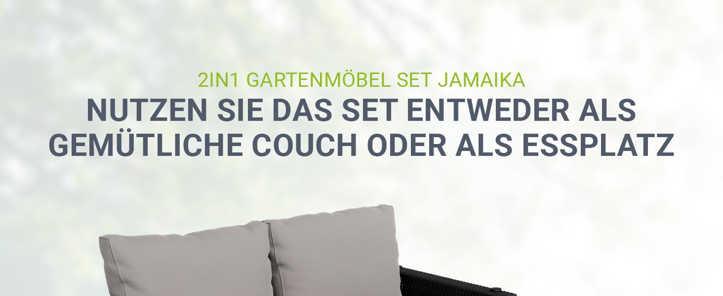 Набір садово-розкладних меблів Juskys Jamaika 2в1: стіл та садова лаунж-група - для балкона, саду, тераси. Чорний поліротанг