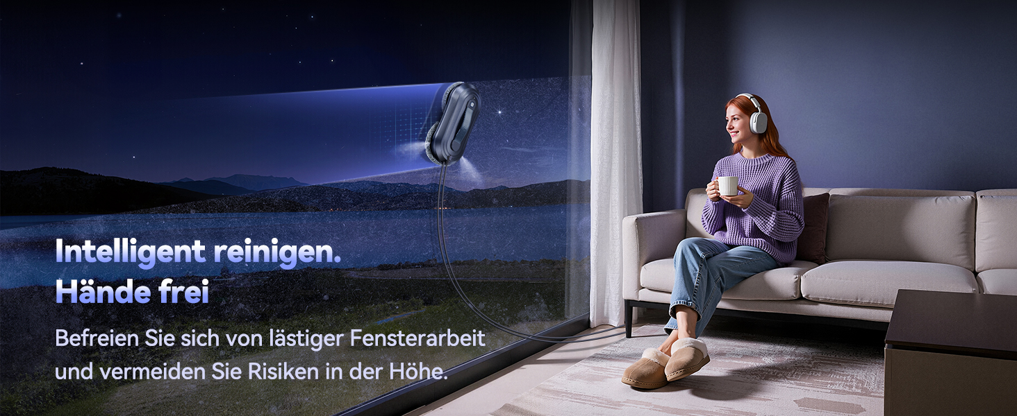 Робот для миття вікон Yeerain з функцією розпилення, потужність всмоктування 7000Pa, тиха робота, 3 режими очищення, інтелектуальна навігація, розпізнавання країв, в комплекті 10 мікрофібрових серветок сірого кольору 'Зоряне небо'