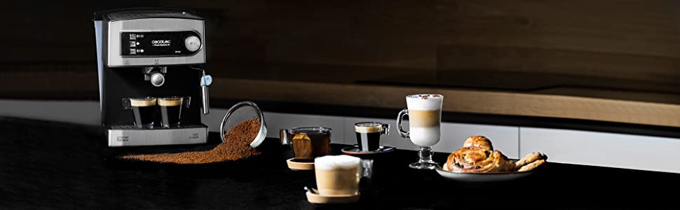 Кавомашина еспресо Cecotec Cumbia Power Espresso 20 Barista Aromax 2900 Вт з двома системами нагріву та помпою 20 бар