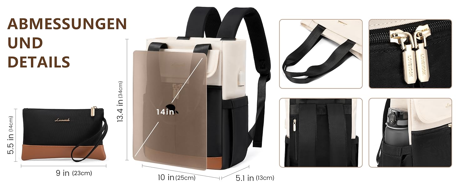 LOVEVOOK Рюкзак для жінок, 13.3 дюйми: компактний міський рюкзак, сумочка, елегантна сумка через плече, водонепроникний, для ноутбука, бежевий, чорний, коричневий