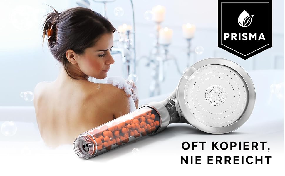 Насадка для душу Prisma: інтенсивний потік, економія води, 3 функції, фільтр, дощова лійка, ручна лійка, масаж (запасний комплект)