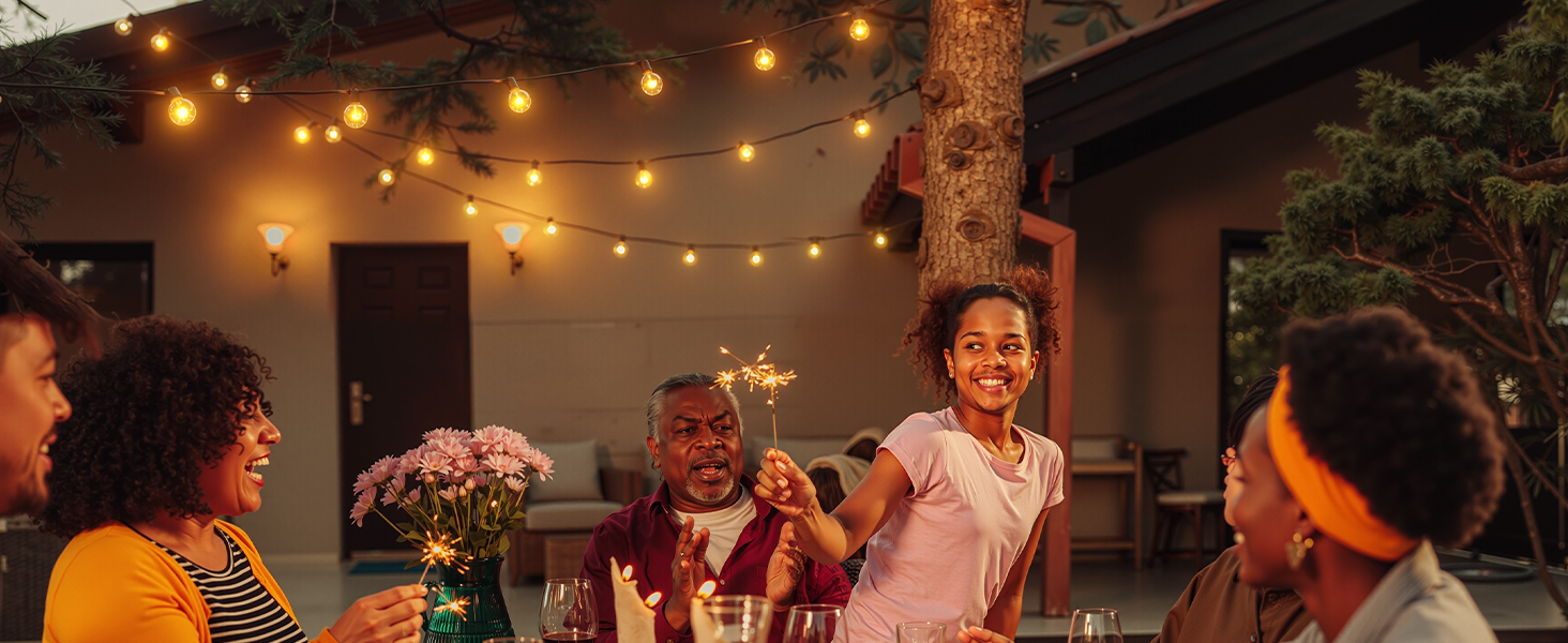 Світлодіодна гірлянда сонячна на 10 метрів, 16+1 лампочки G40, димування, 3 режими, пульт дистанційного керування, вологостійка, тепле біле світло, для саду, балкона, декору вечірок